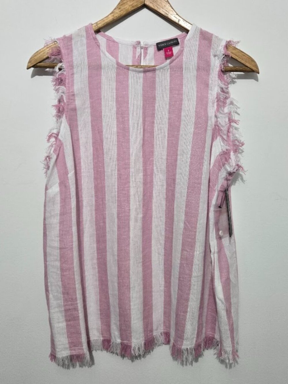 Vince Camuto Women Linen Blend Sleeveless Fringe Top Size S Pink Coastal Cowgirl